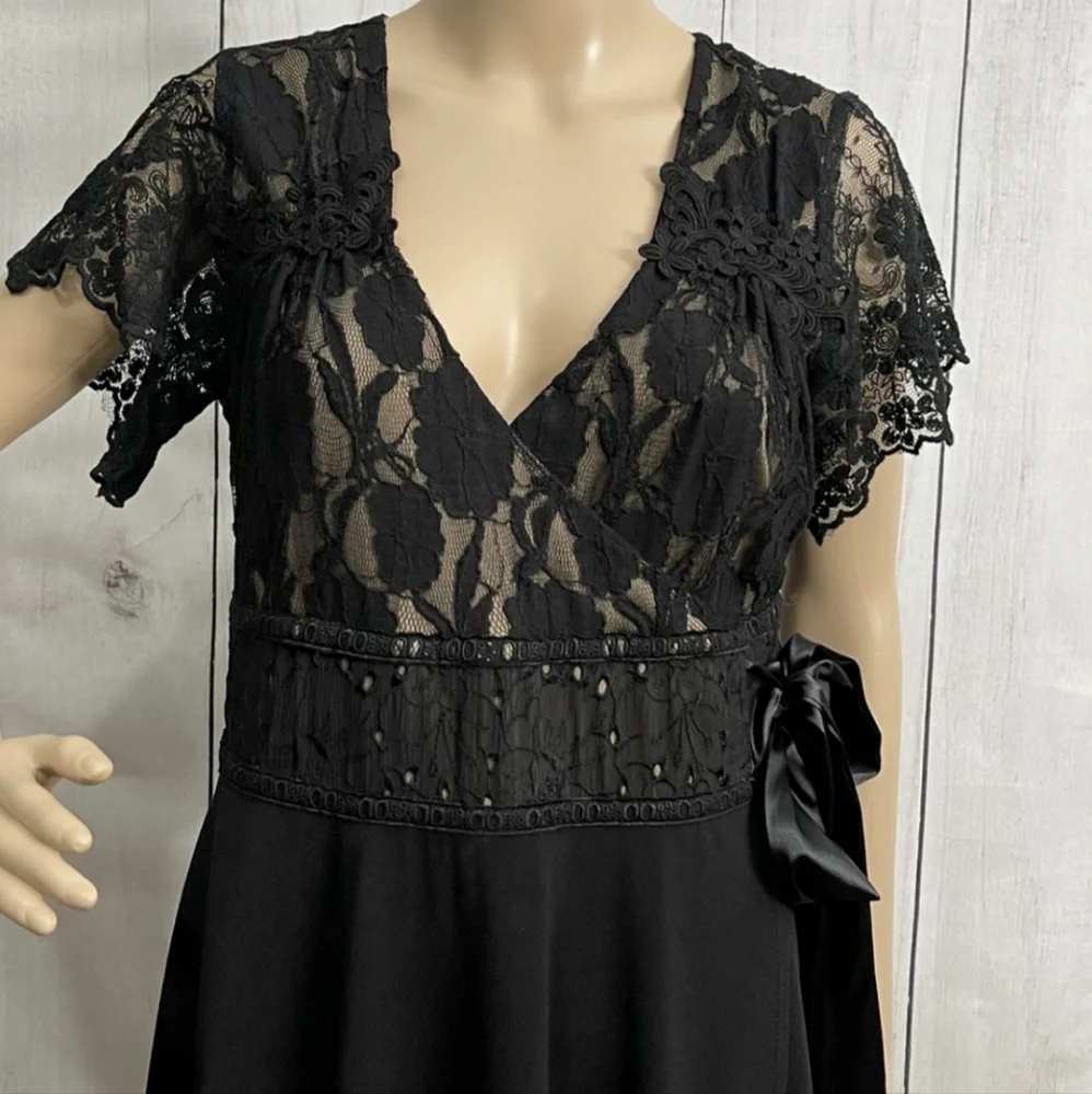 Vintage Spencer Alexis Black Floral Lace Cocktail Dress Gothic Goth Romantic